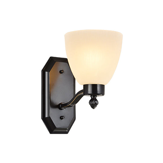 Ivory Glass Bud Wall Sconce Light: Traditional Living Room Fixture With 1/2 Bulb And Black Finish