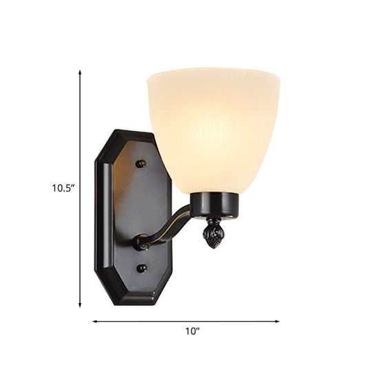 Ivory Glass Bud Wall Sconce Light: Traditional Living Room Fixture With 1/2 Bulb And Black Finish