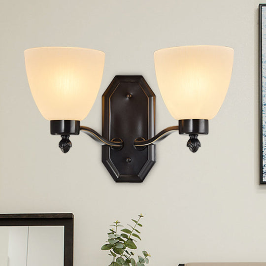 Ivory Glass Bud Wall Sconce Light: Traditional Living Room Fixture With 1/2 Bulb And Black Finish 2