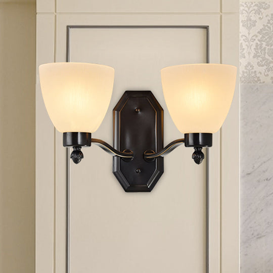 Ivory Glass Bud Wall Sconce Light: Traditional Living Room Fixture With 1/2 Bulb And Black Finish