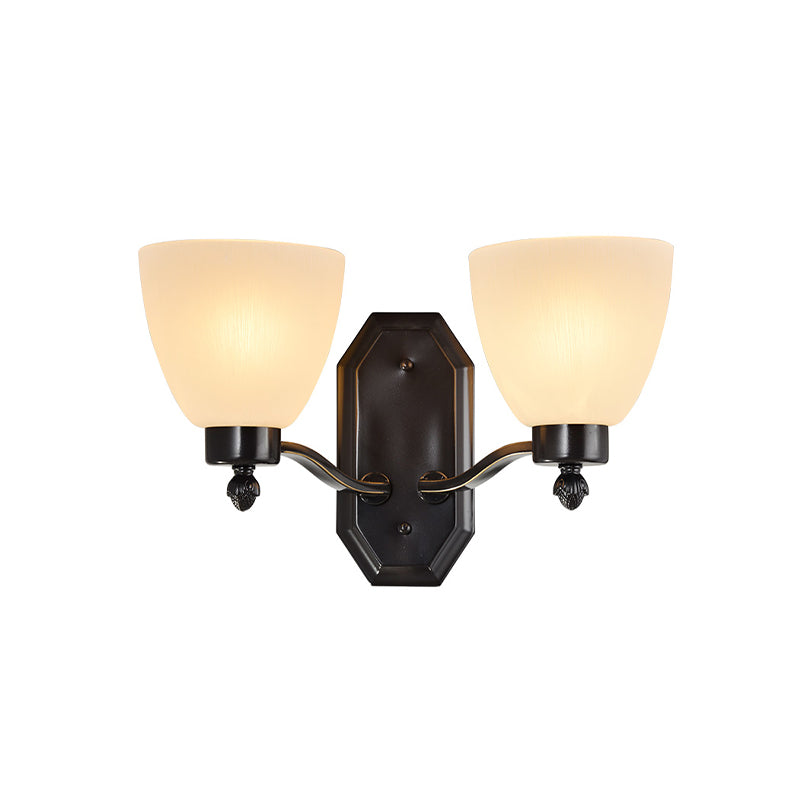 Ivory Glass Bud Wall Sconce Light: Traditional Living Room Fixture With 1/2 Bulb And Black Finish