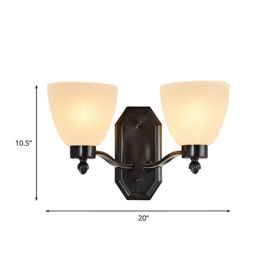 Ivory Glass Bud Wall Sconce Light: Traditional Living Room Fixture With 1/2 Bulb And Black Finish