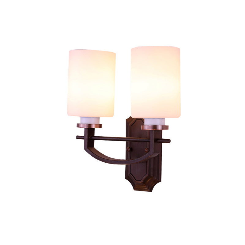 Antique Black Milky Glass Cylinder 1/2-Head Wall Sconce - Elegant Living Room Lighting Fixture