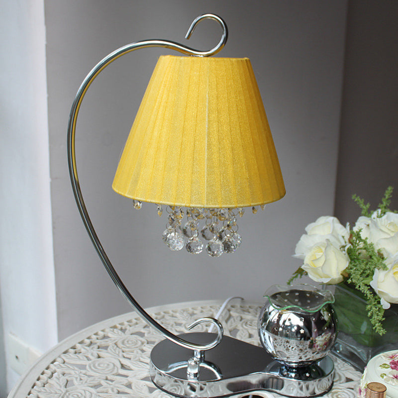 Country Bedroom Crystal Ball Table Lamp With Yellow Fabric Shade