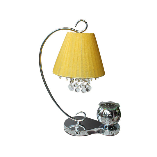 Country Bedroom Crystal Ball Table Lamp With Yellow Fabric Shade