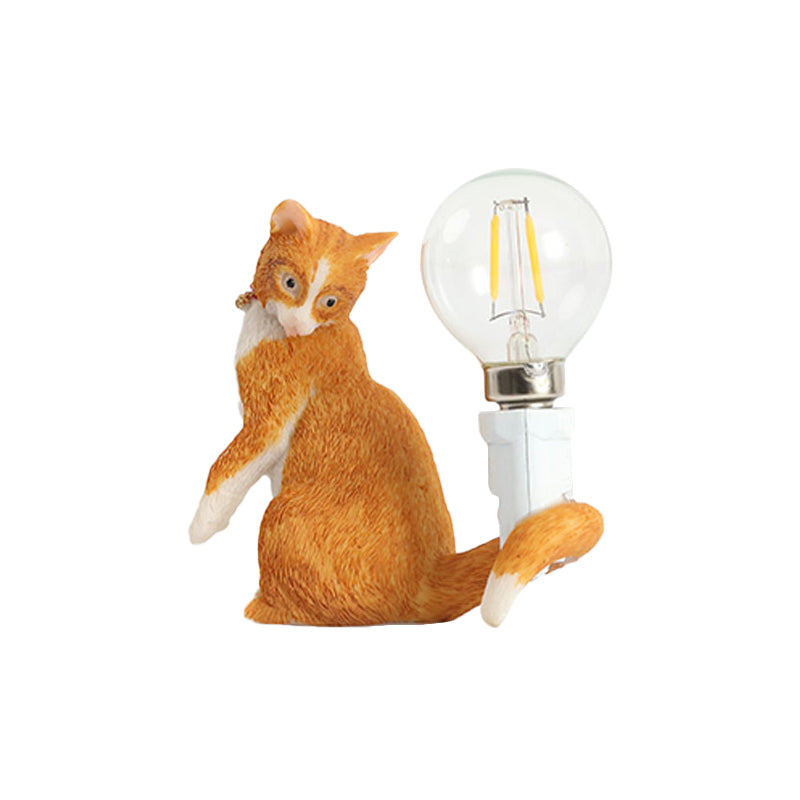 Tabby Cat Table Lamp For Kids - Iron Nightstand Light With Bare Bulb Design Black/Yellow/Blue