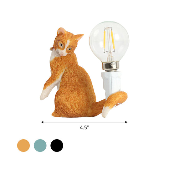 Tabby Cat Table Lamp For Kids - Iron Nightstand Light With Bare Bulb Design Black/Yellow/Blue