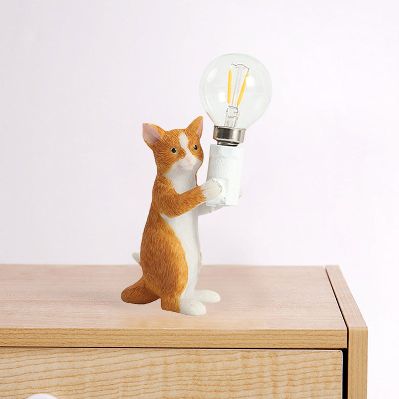 Tabby Cat Table Lamp For Kids - Iron Nightstand Light With Bare Bulb Design Black/Yellow/Blue