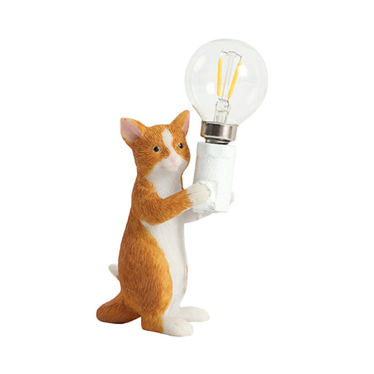 Tabby Cat Table Lamp For Kids - Iron Nightstand Light With Bare Bulb Design Black/Yellow/Blue