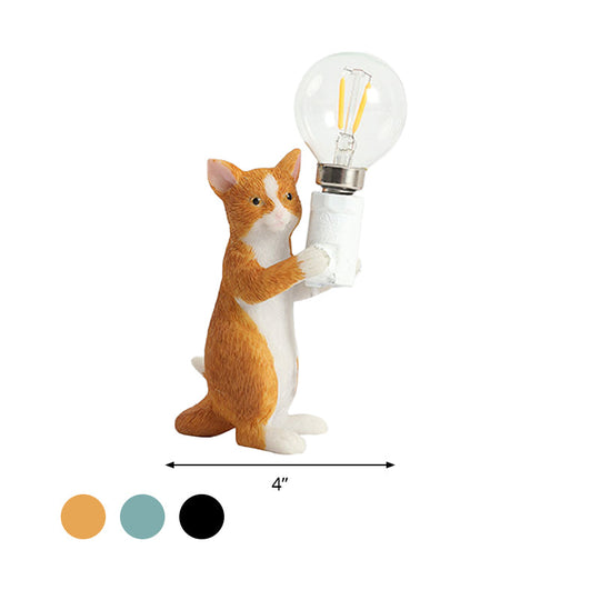 Tabby Cat Table Lamp For Kids - Iron Nightstand Light With Bare Bulb Design Black/Yellow/Blue