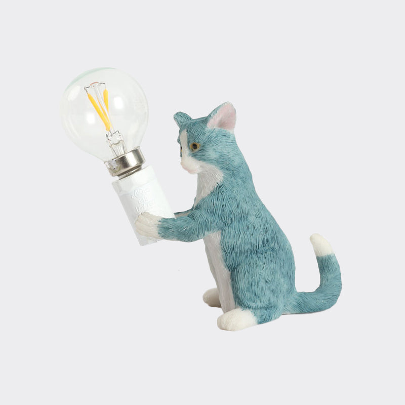 Tabby Cat Table Lamp For Kids - Iron Nightstand Light With Bare Bulb Design Black/Yellow/Blue