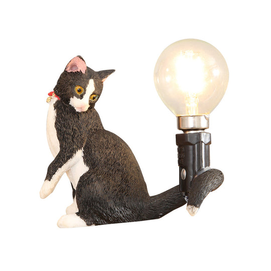 Tabby Cat Table Lamp For Kids - Iron Nightstand Light With Bare Bulb Design Black/Yellow/Blue