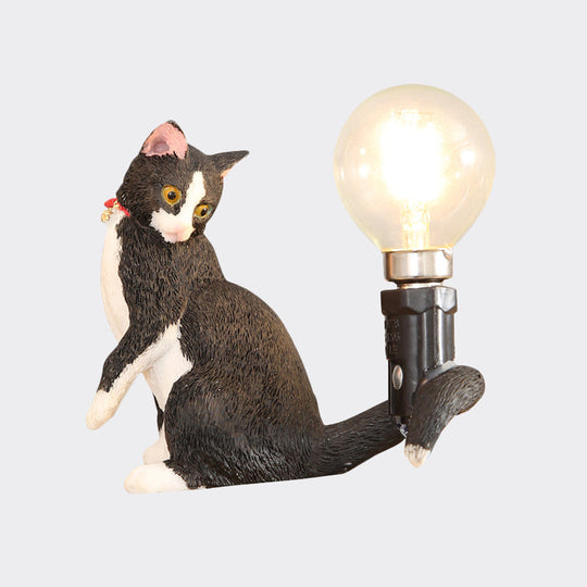 Tabby Cat Table Lamp For Kids - Iron Nightstand Light With Bare Bulb Design Black/Yellow/Blue