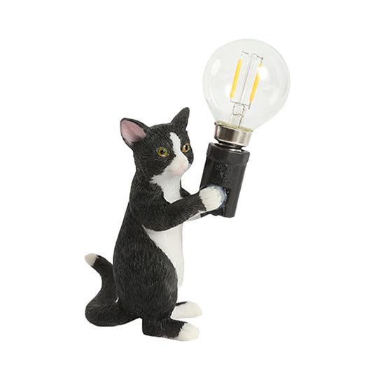 Tabby Cat Table Lamp For Kids - Iron Nightstand Light With Bare Bulb Design Black/Yellow/Blue