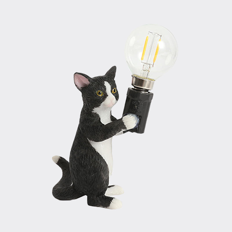 Tabby Cat Table Lamp For Kids - Iron Nightstand Light With Bare Bulb Design Black/Yellow/Blue