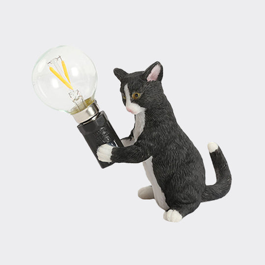 Tabby Cat Table Lamp For Kids - Iron Nightstand Light With Bare Bulb Design Black/Yellow/Blue