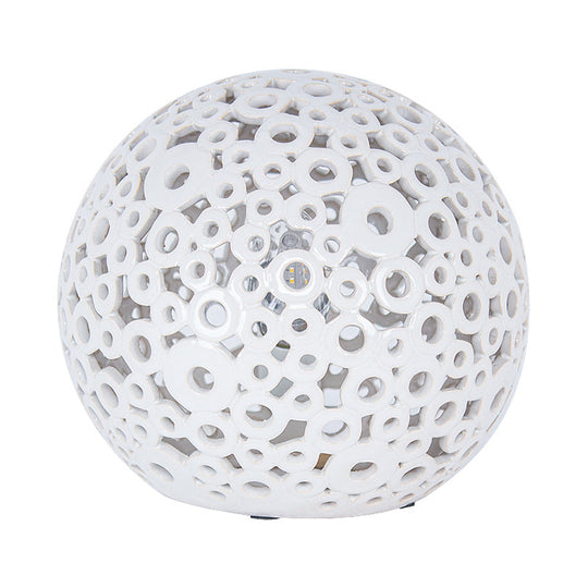 Modern White Hollow-Out Globe Table Light Ceramic Night Lamp For Bedroom