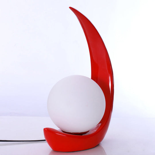 Minimal Moon Shape Resin Nightstand Lamp With Opal Glass Shade - Red