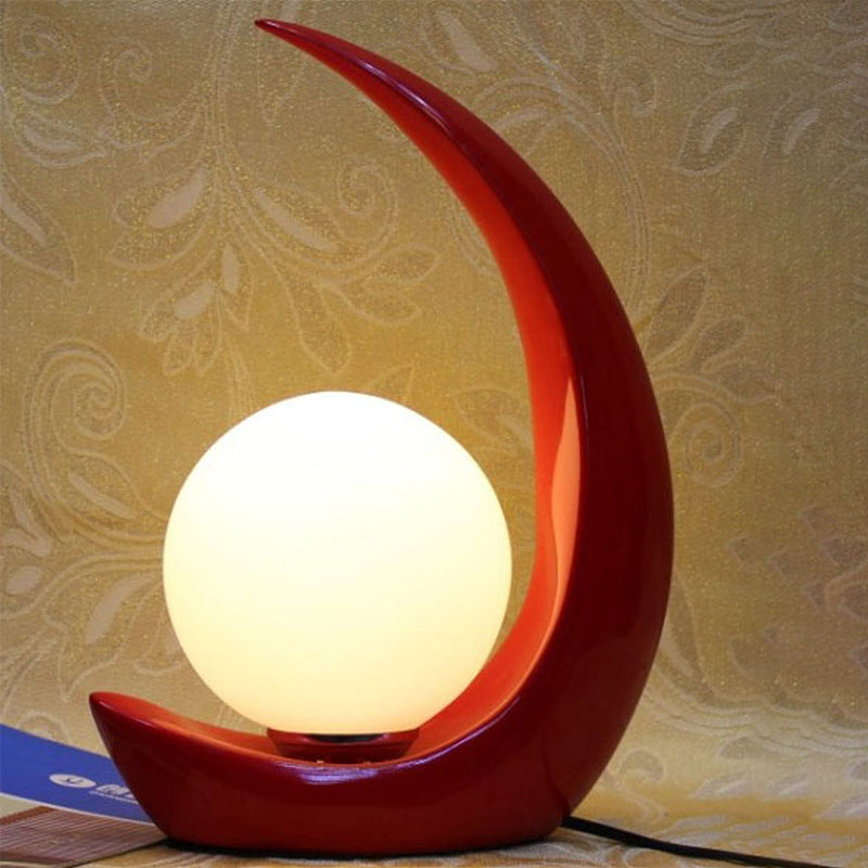 Minimal Moon Shape Resin Nightstand Lamp With Opal Glass Shade - Red