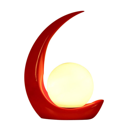 Minimal Moon Shape Resin Nightstand Lamp With Opal Glass Shade - Red