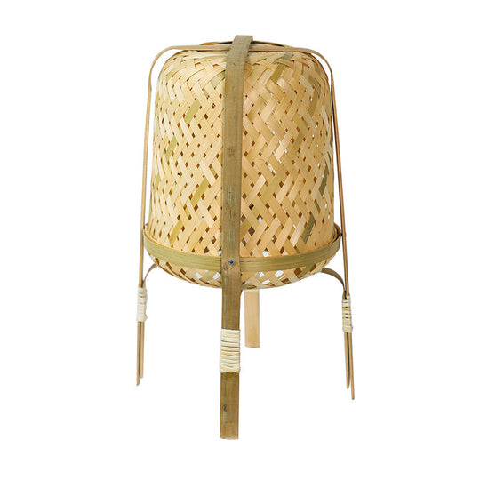 Hand-Woven Beige Asian Style Bamboo Rattan Night Lamp With Table Light - 1 Bulb For Bedside