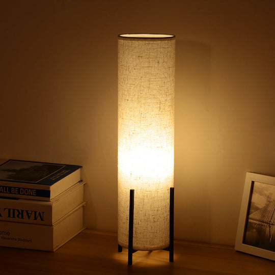 Minimalist Tubular Fabric Nightstand Light - Beige 1-Light Reading Lamp