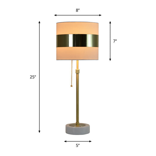 Modern Drum Table Lamp In Gold With Pull Chain Stylish Bedside Light Fixture