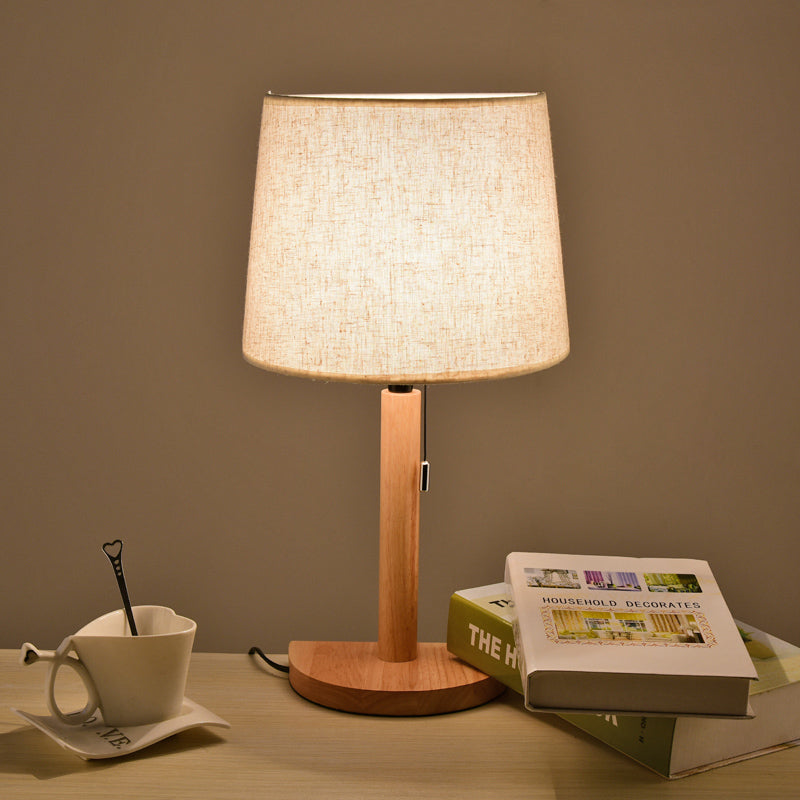 Half Barrel Desk Lamp - Asian Style Single Light Wood Reading Book With Pull Chain