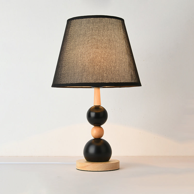 Modernist Nightstand Lamp: White/Black Barrel 1 Head Fabric Shade Modo Wood Deco Black