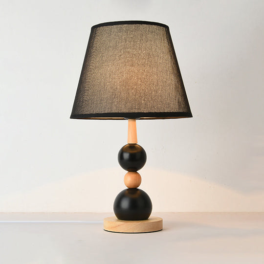 Modernist Nightstand Lamp: White/Black Barrel 1 Head Fabric Shade Modo Wood Deco Black