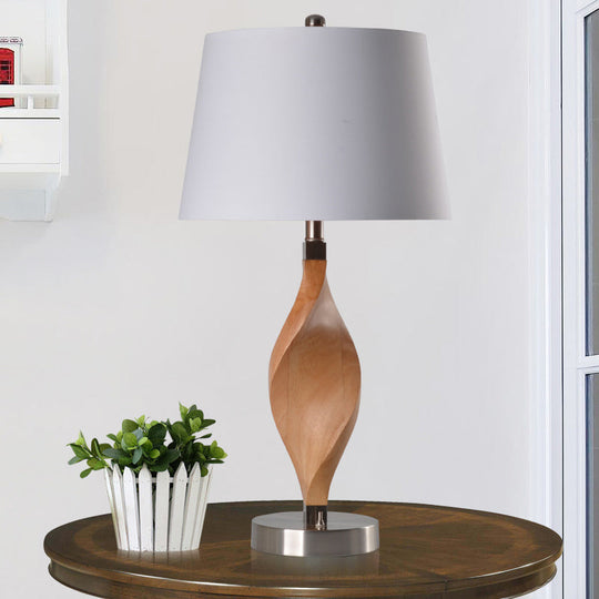 Spiral Wood Panel Table Lamp: Modern 1-Bulb Beige Night Light With White Fabric Shade