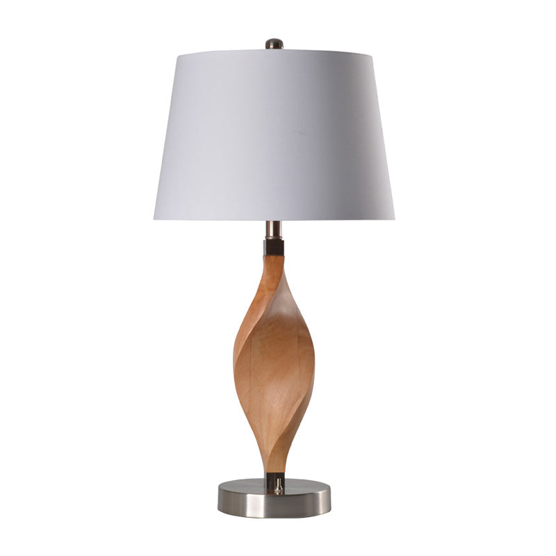 Spiral Wood Panel Table Lamp: Modern 1-Bulb Beige Night Light With White Fabric Shade