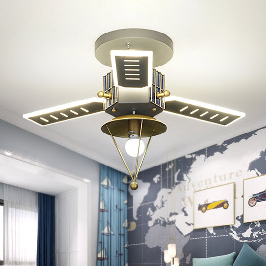 Satellite Metal Semi Flush Ceiling Lamp Cartoon Style - Grey & Gold LED Light