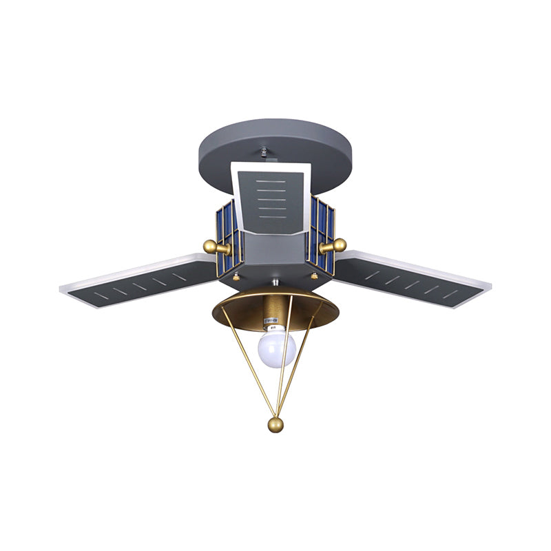 Satellite Metal Semi Flush Ceiling Lamp Cartoon Style - Grey & Gold LED Light