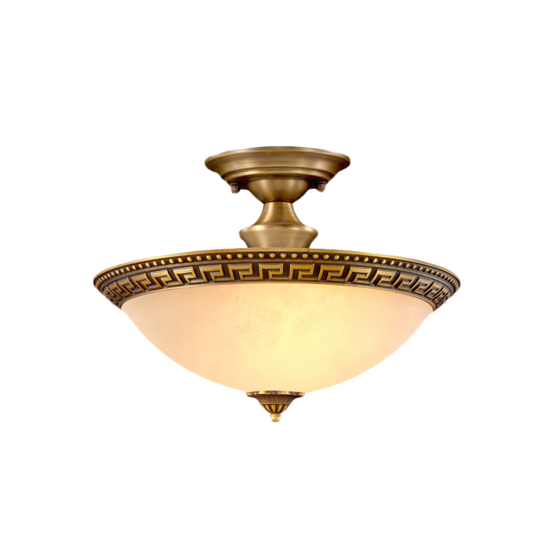 Traditional 3-Head Brass Flush Mount Light Fixture For Living Room Bowl