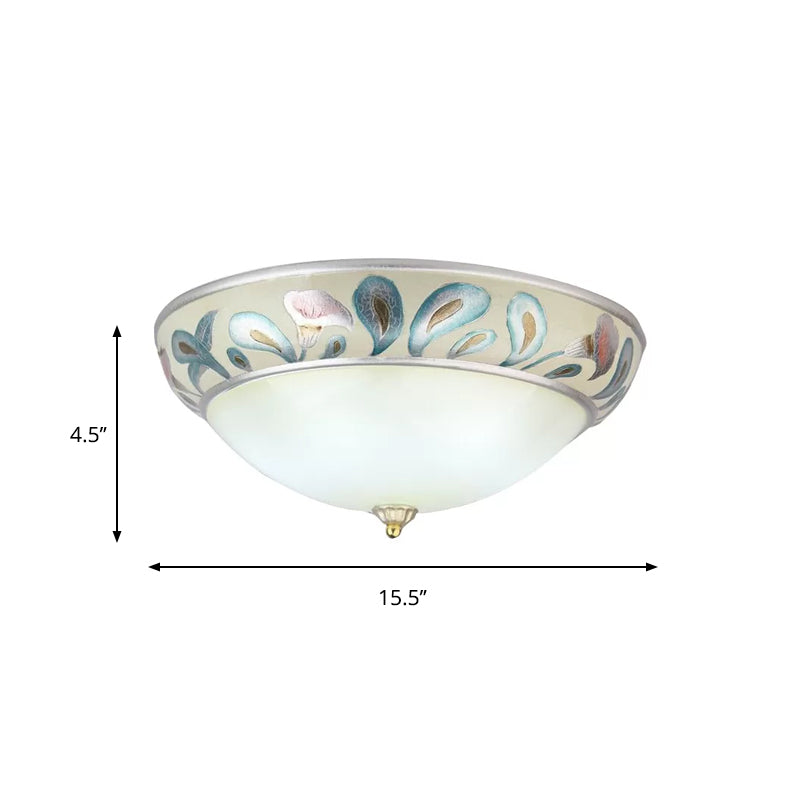 Frosted White Glass Ceiling Lamp - Rustic Traditional 3/4 Lights Flush Fixture For Living Room