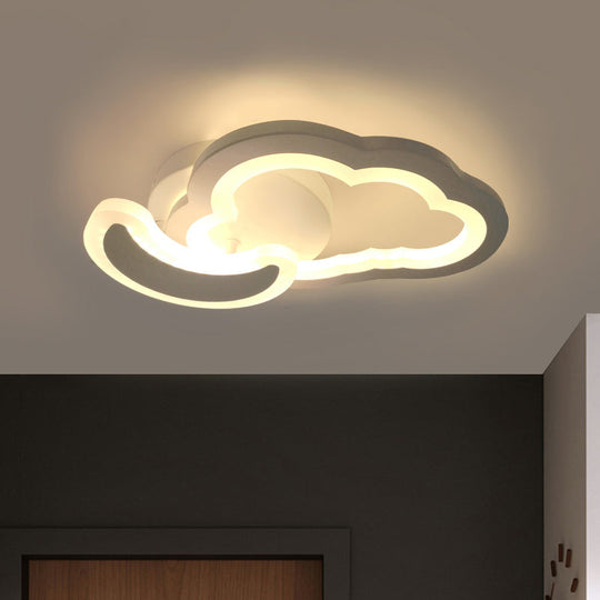 White Nordic LED Semi-Flush Foyer Lamp with Airplane, Moon, and Cloud Design