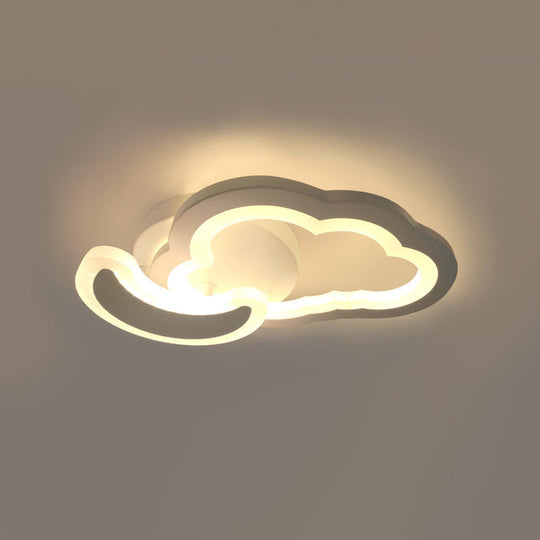 White Nordic LED Semi-Flush Foyer Lamp with Airplane, Moon, and Cloud Design