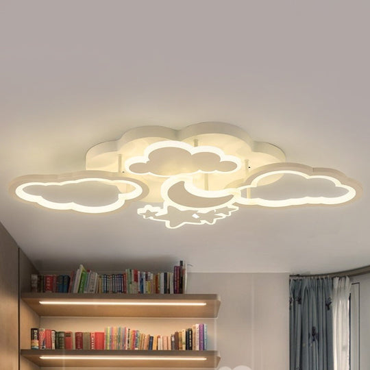 Kid's LED Ceiling Light: Moonlit Starry Sky Semi Flush Mount for Bedroom - Pink/White