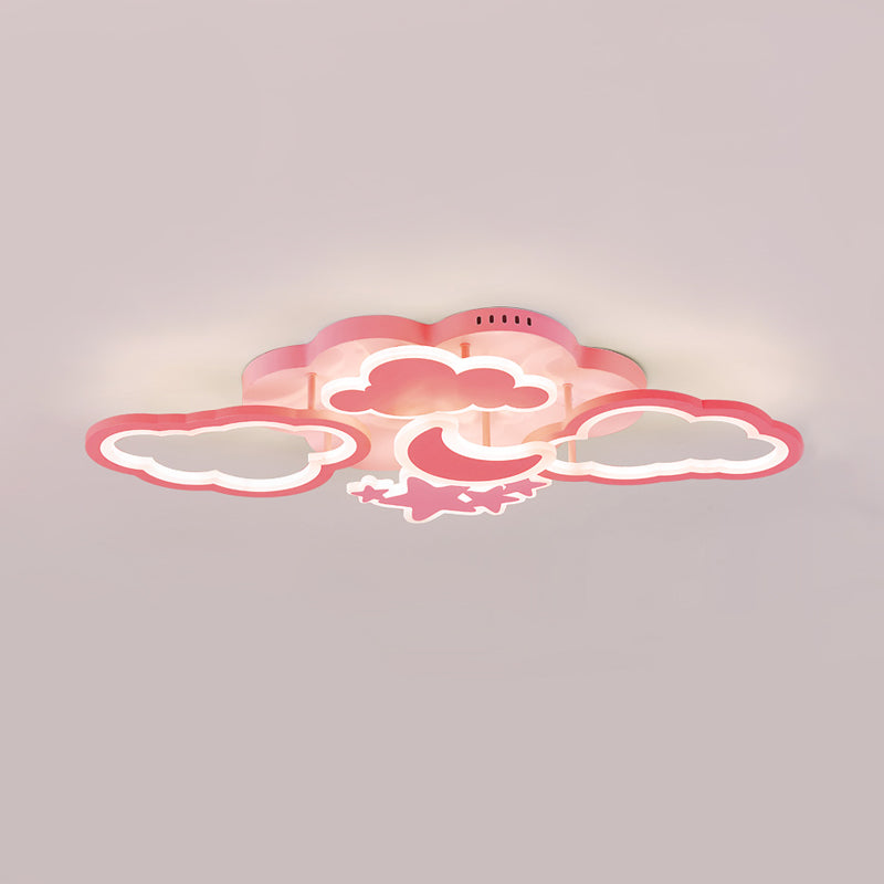 Kid's LED Ceiling Light: Moonlit Starry Sky Semi Flush Mount for Bedroom - Pink/White