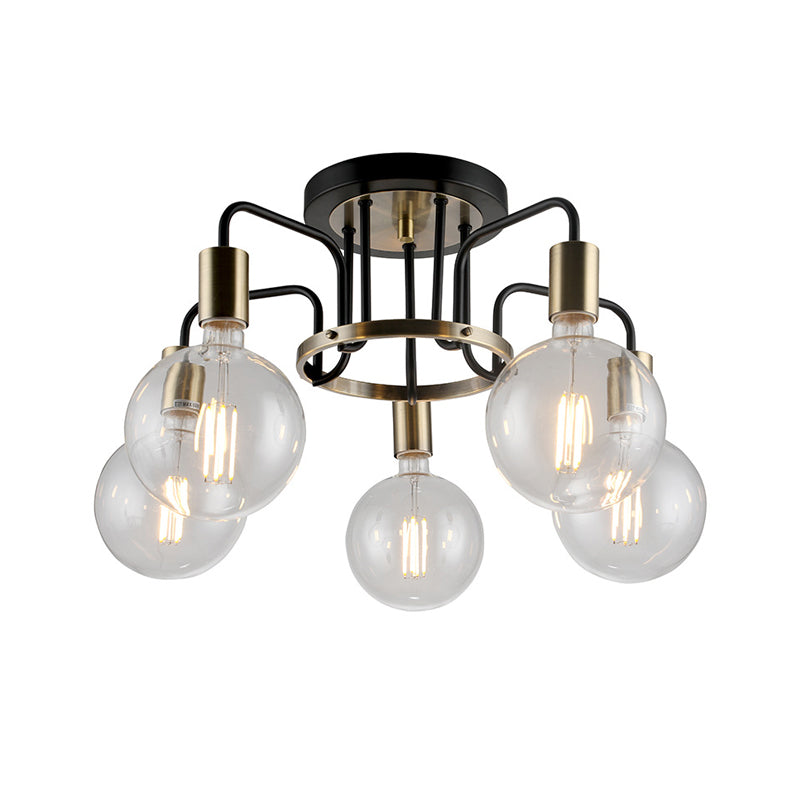 Vintage Black & Gold Semi-Flush Ceiling Lamp with Clear Glass - Ideal for Living Rooms (3/5-Bulb)