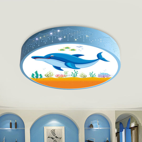 Cartoon Blue/White LED Ceiling Light for Kids Bedroom with Acrylic Dolphin/Shark/Fish Shade