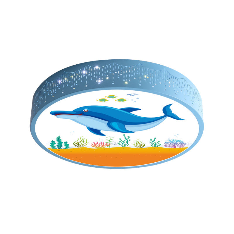 Cartoon Blue/White LED Ceiling Light for Kids Bedroom with Acrylic Dolphin/Shark/Fish Shade