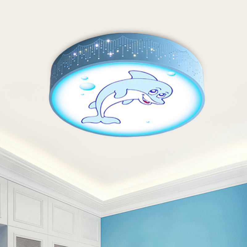 Cartoon Blue/White LED Ceiling Light for Kids Bedroom with Acrylic Dolphin/Shark/Fish Shade