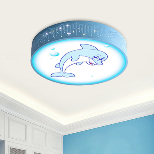 Cartoon Blue/White LED Ceiling Light for Kids Bedroom with Acrylic Dolphin/Shark/Fish Shade