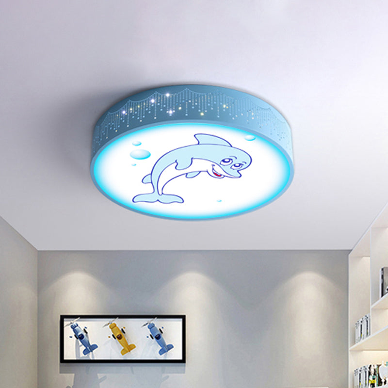 Cartoon Blue/White LED Ceiling Light for Kids Bedroom with Acrylic Dolphin/Shark/Fish Shade