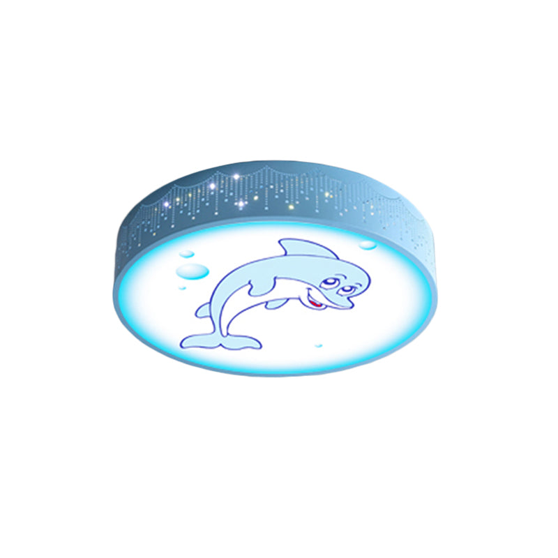 Cartoon Blue/White LED Ceiling Light for Kids Bedroom with Acrylic Dolphin/Shark/Fish Shade