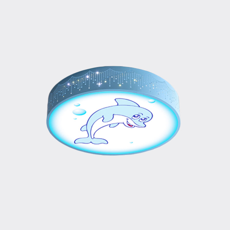 Cartoon Blue/White LED Ceiling Light for Kids Bedroom with Acrylic Dolphin/Shark/Fish Shade