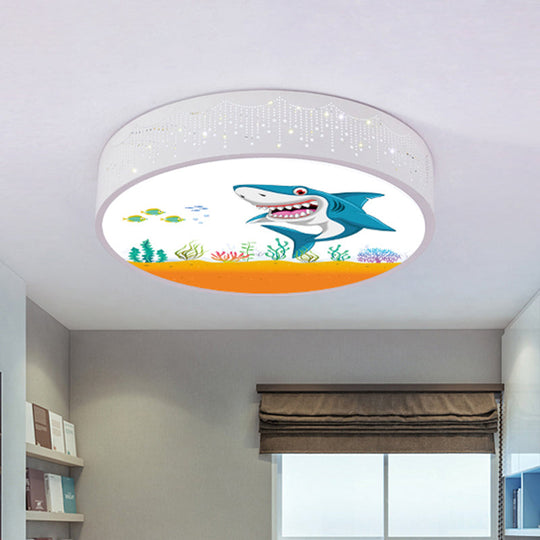 Cartoon Blue/White LED Ceiling Light for Kids Bedroom with Acrylic Dolphin/Shark/Fish Shade