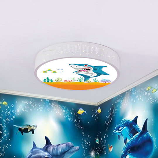 Cartoon Blue/White LED Ceiling Light for Kids Bedroom with Acrylic Dolphin/Shark/Fish Shade